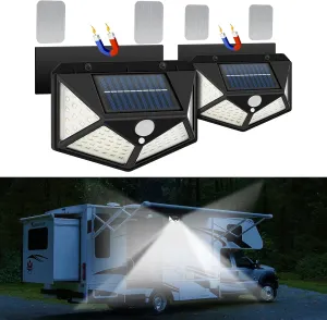 Solar RV Porch Lights | Motion Activated, Strong Magnetic Mount with Adhesive Metal Sheet for Any Material RV | Exterior Lighting for Trailer Awning, Camper Outdoor Accessories (2 Pack)