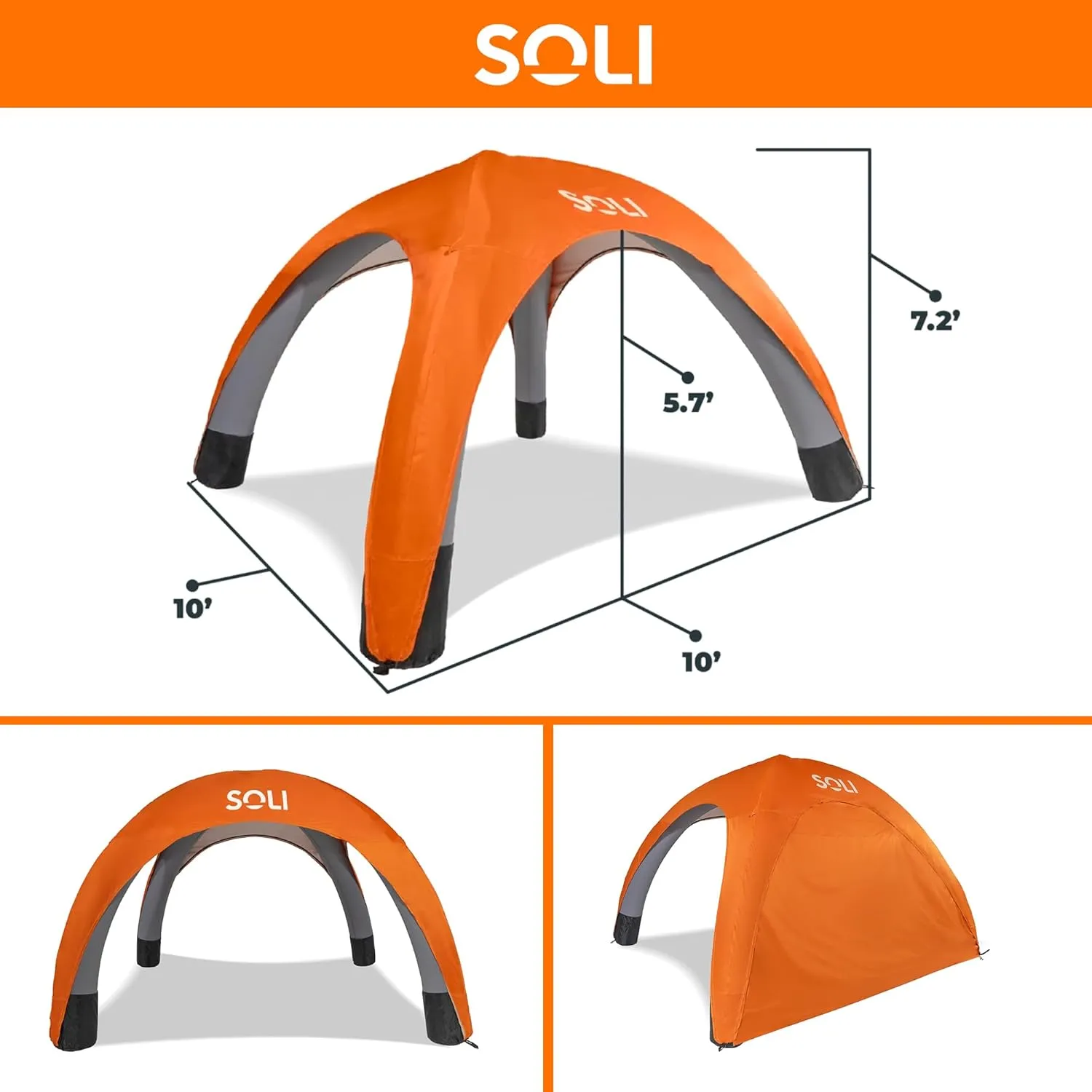 SOLI Inflatable Shade Air Canopy – Quick Self-Inflating Sun Shelter with Air Pump, UPF 50  Sun Protection, Travel-Friendly, Stable Anchors for Beach, Camping & Backyard Use (Heat Wave Orange)