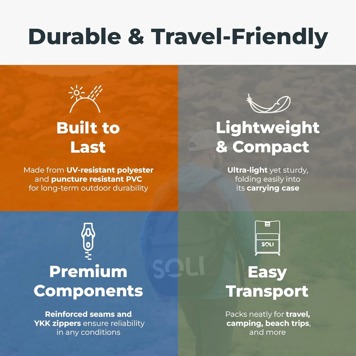 SOLI Inflatable Shade Air Canopy – Quick Self-Inflating Sun Shelter with Air Pump, UPF 50  Sun Protection, Travel-Friendly, Stable Anchors for Beach, Camping & Backyard Use (Heat Wave Orange)