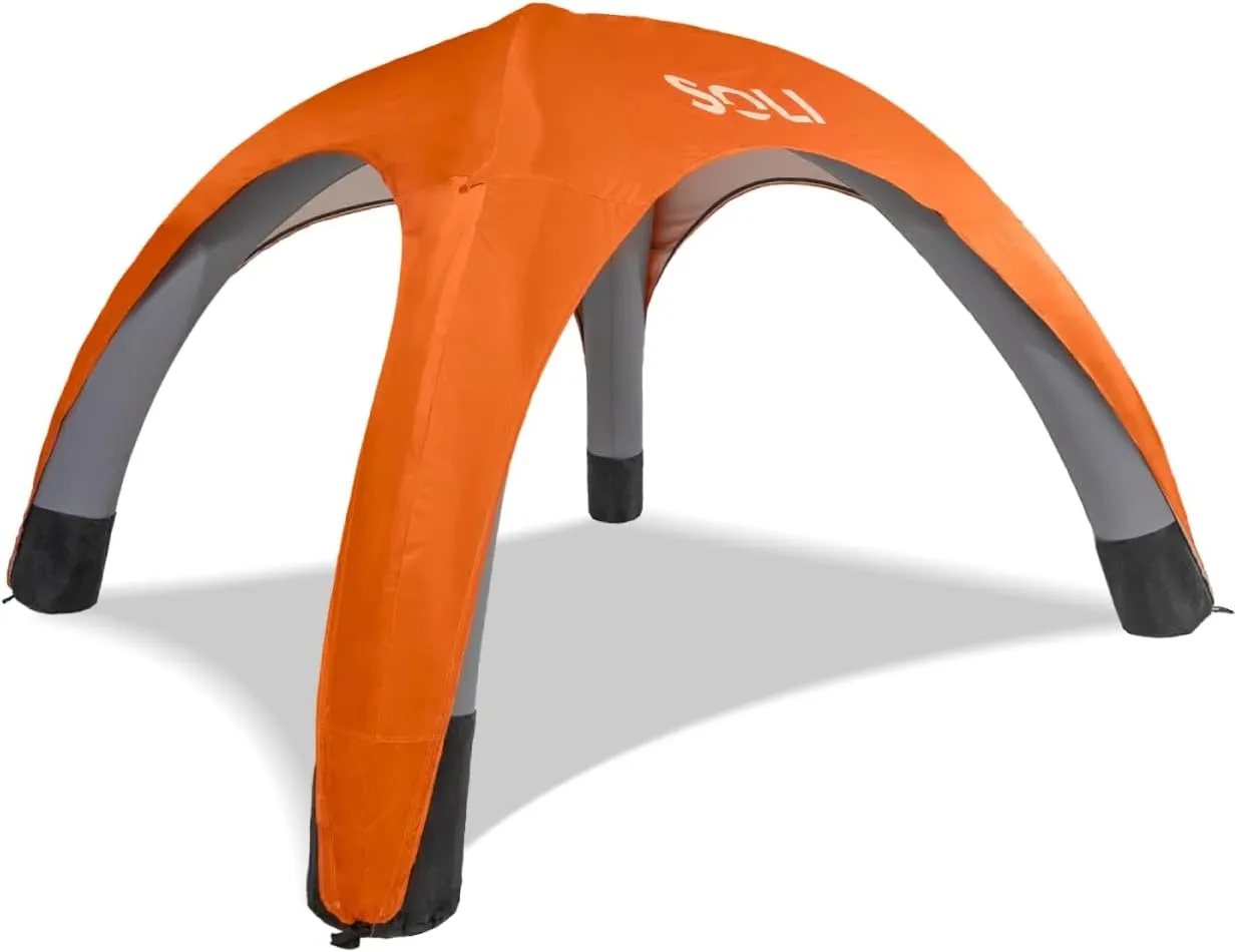 SOLI Inflatable Shade Air Canopy – Quick Self-Inflating Sun Shelter with Air Pump, UPF 50  Sun Protection, Travel-Friendly, Stable Anchors for Beach, Camping & Backyard Use (Heat Wave Orange)