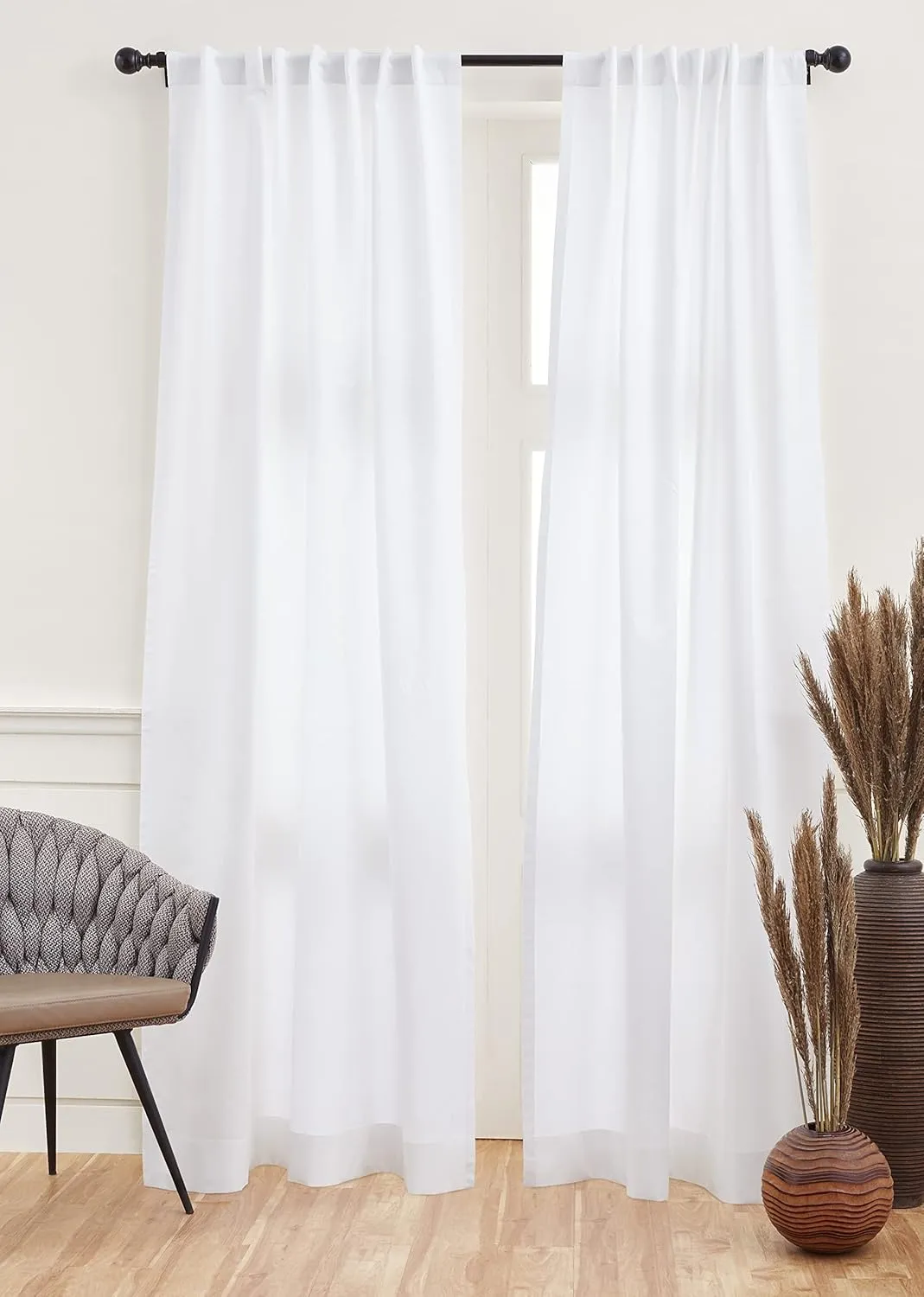 Solino Home Cotton Linen White Curtain 120 Inches Long - 2 in 1 Hanging Style with Rod Pocket and Hidden Tab - 52 x 120 Inch Curtain for Living Room, Bedroom, Indoor, Outdoor