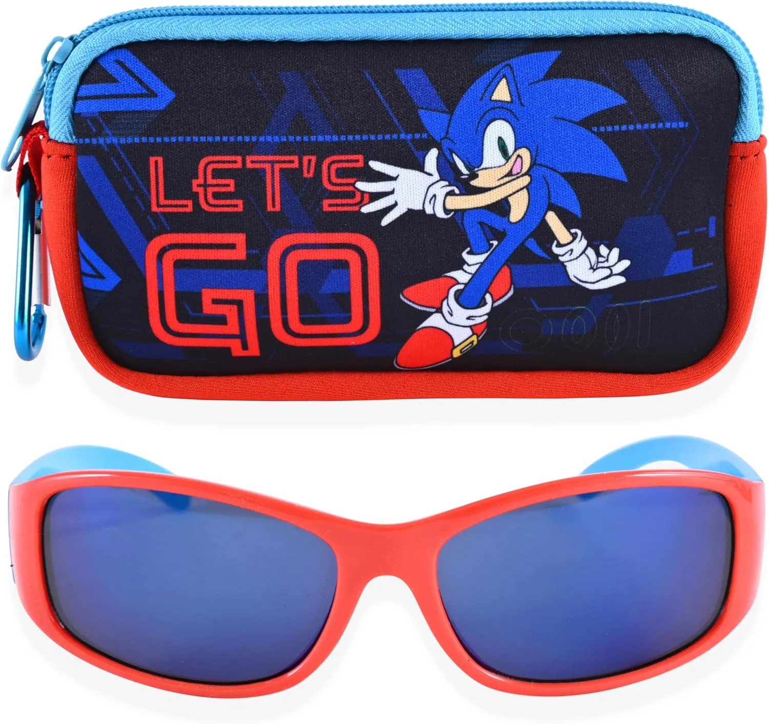 Sonic The Hedgehog Boys Sunglasses For Kids and Glasses Case Set with Carabiner Protective Eyewear for Toddler (Multicolor)