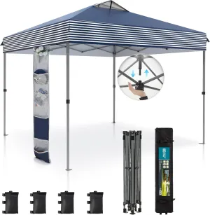 Sophia & William Canopy Tent Pop Up 10x10 ft One Person Push Set Up Tent, Outdoor Canopies Shelter Heavy Duty Straight Legs with 4 Sandbags & Guy Ropes, 1 Roller Bag & Storage Bag, 8 Stakes UPF50 