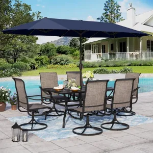 Sophia & William Patio Set with Umbrella 8 Pieces Outdoor Dining Set for 6 with 13ft Double-Sided Patio Umbrella Navy, 6 x Swivel Patio Chairs, 1 Metal Table for Lawn Garden