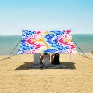 Spiral Tie Dye Beach Canopy Tent Anti-UV & Wind Resistant, Abstract Camping Sun Shelter Easy Setup Portable,Outdoor Shade Tents with Sandbags,Sand Shovels,Ground Pegs & Stability Poles