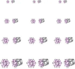 Spiritlele 12 Pairs Small Big Cubic Zirconia Magnetic Earrings Clip on Non Piercing Earrings Set Unisex 4MM-7MM