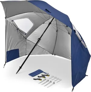 Sport-Brella Premiere XL 9-Foot Umbrella - Heavy-duty 1.25" Center Pole & Twist Handle Auger - UPF 50  Sun Protection - Privacy Side Panels, Zippered Windows & 2 Interior Pockets - Carry Bag Included