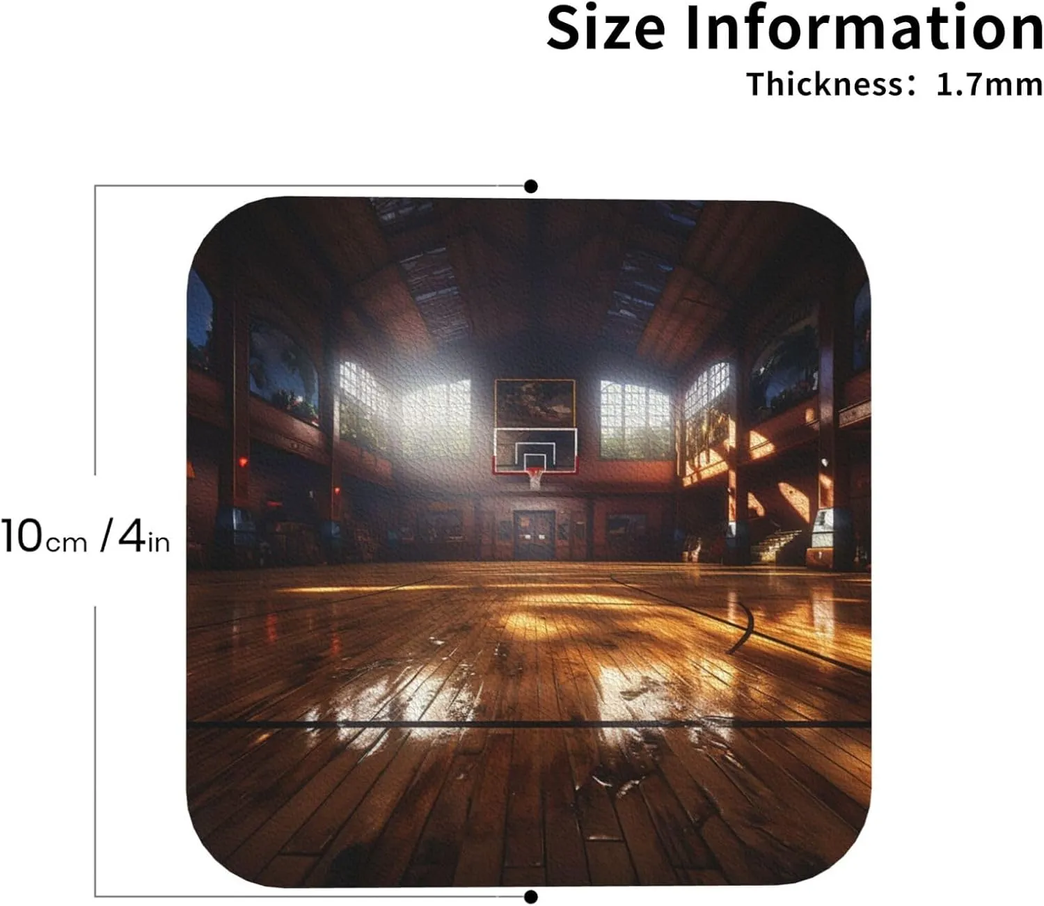 Square Coaster Set of 4, PU Leather Coasters for Drinks, 4" Drink Coasters for Coffee Table, Basketball Court Cup Coaster for Tabletop Protection Home Decor Cup Mat Pad