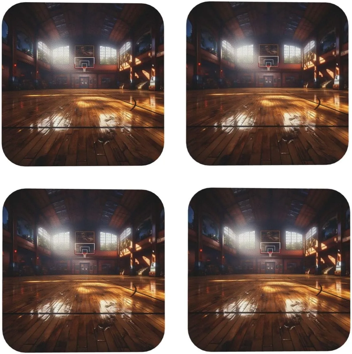 Square Coaster Set of 4, PU Leather Coasters for Drinks, 4" Drink Coasters for Coffee Table, Basketball Court Cup Coaster for Tabletop Protection Home Decor Cup Mat Pad