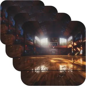 Square Coaster Set of 4, PU Leather Coasters for Drinks, 4" Drink Coasters for Coffee Table, Basketball Court Cup Coaster for Tabletop Protection Home Decor Cup Mat Pad
