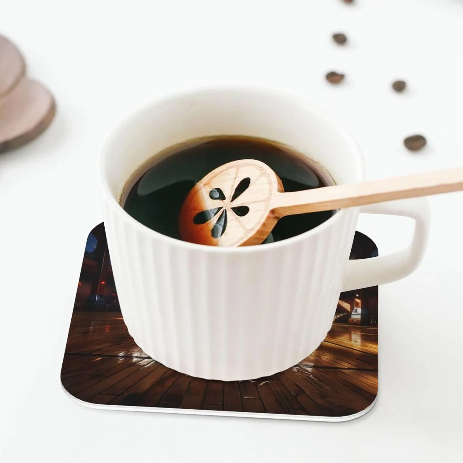 Square Coaster Set of 4, PU Leather Coasters for Drinks, 4" Drink Coasters for Coffee Table, Basketball Court Cup Coaster for Tabletop Protection Home Decor Cup Mat Pad