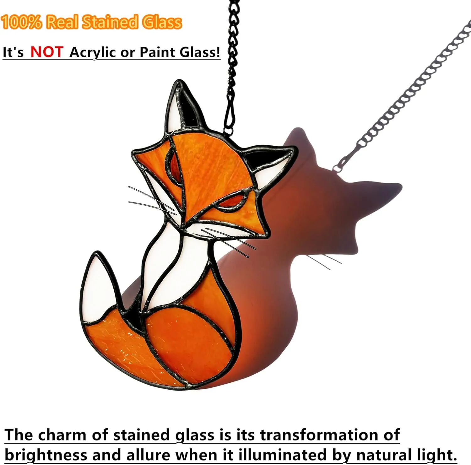 Stained Glass Red Fox Window Hanging Suncatcher Ornament Sun Catcher Indoor Window Home Decoration, Fox Decor Themed Gifts for Friend, Family, Women