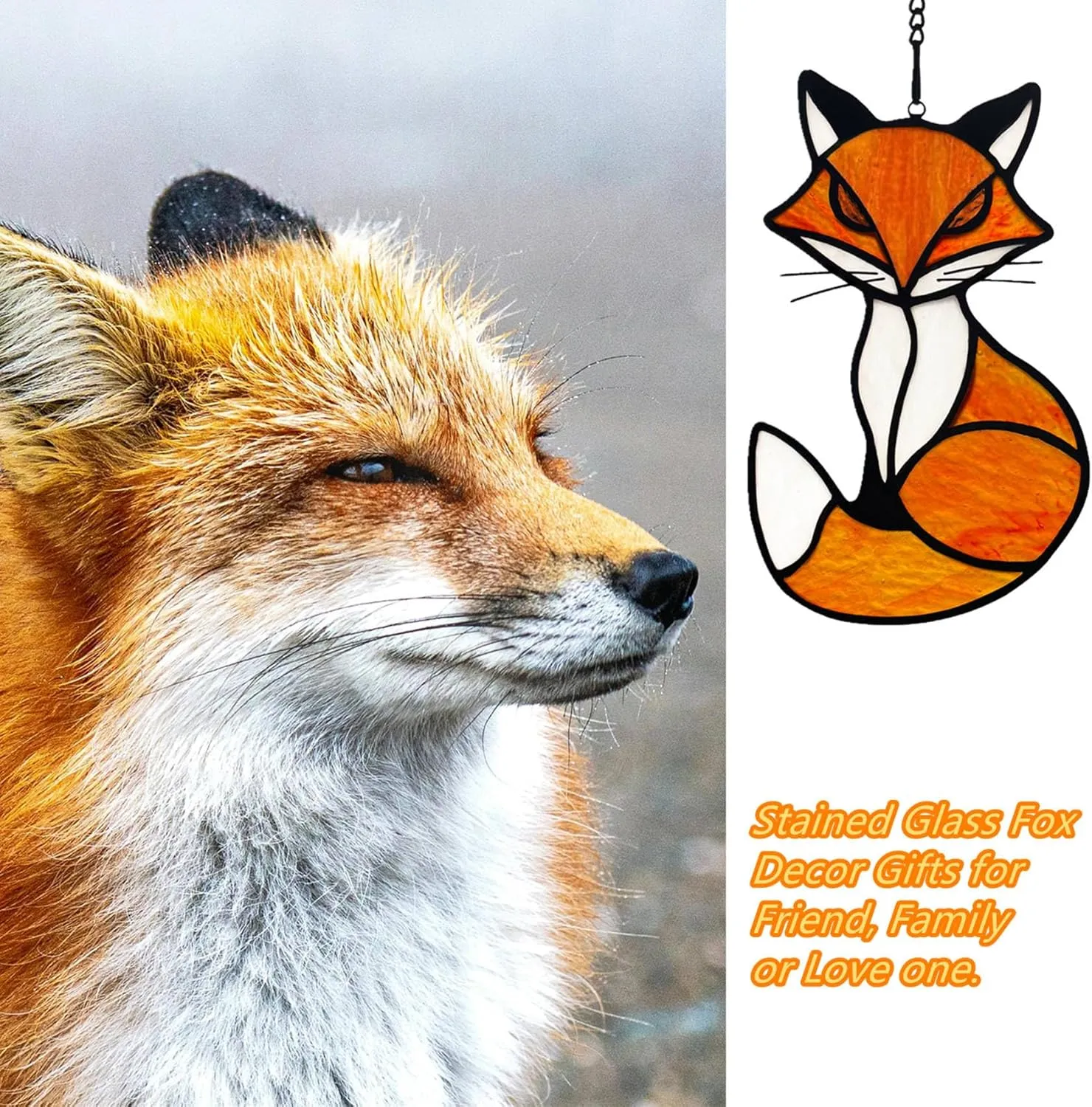 Stained Glass Red Fox Window Hanging Suncatcher Ornament Sun Catcher Indoor Window Home Decoration, Fox Decor Themed Gifts for Friend, Family, Women