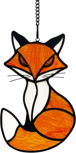 Stained Glass Red Fox Window Hanging Suncatcher Ornament Sun Catcher Indoor Window Home Decoration, Fox Decor Themed Gifts for Friend, Family, Women