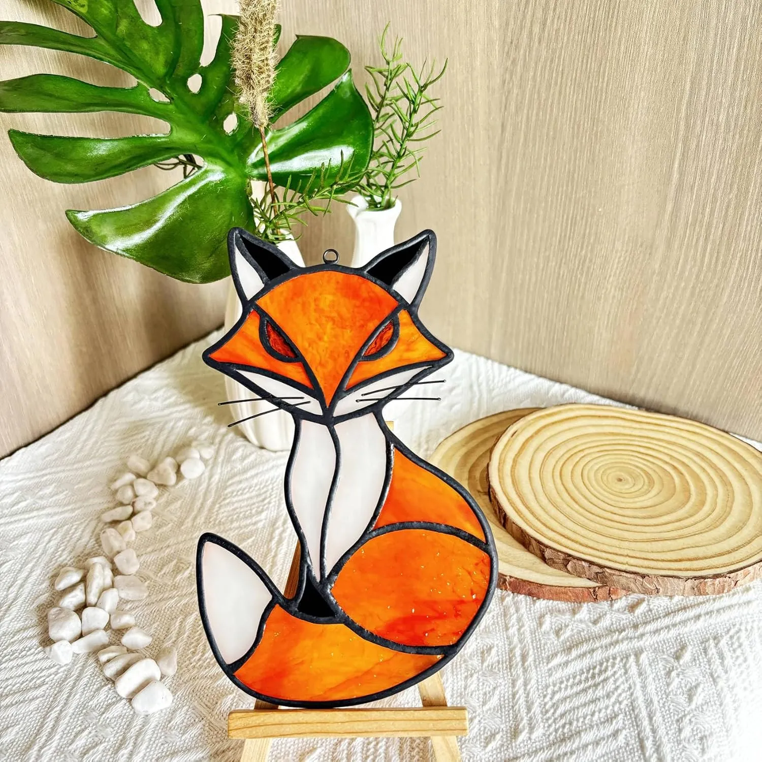 Stained Glass Red Fox Window Hanging Suncatcher Ornament Sun Catcher Indoor Window Home Decoration, Fox Decor Themed Gifts for Friend, Family, Women