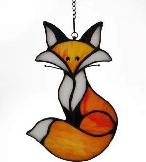 Stained Glass Window Hanging red Fox Sun Catcher Home Decoration Window Panels Gifts for mom,Ladies and Fox aficionados