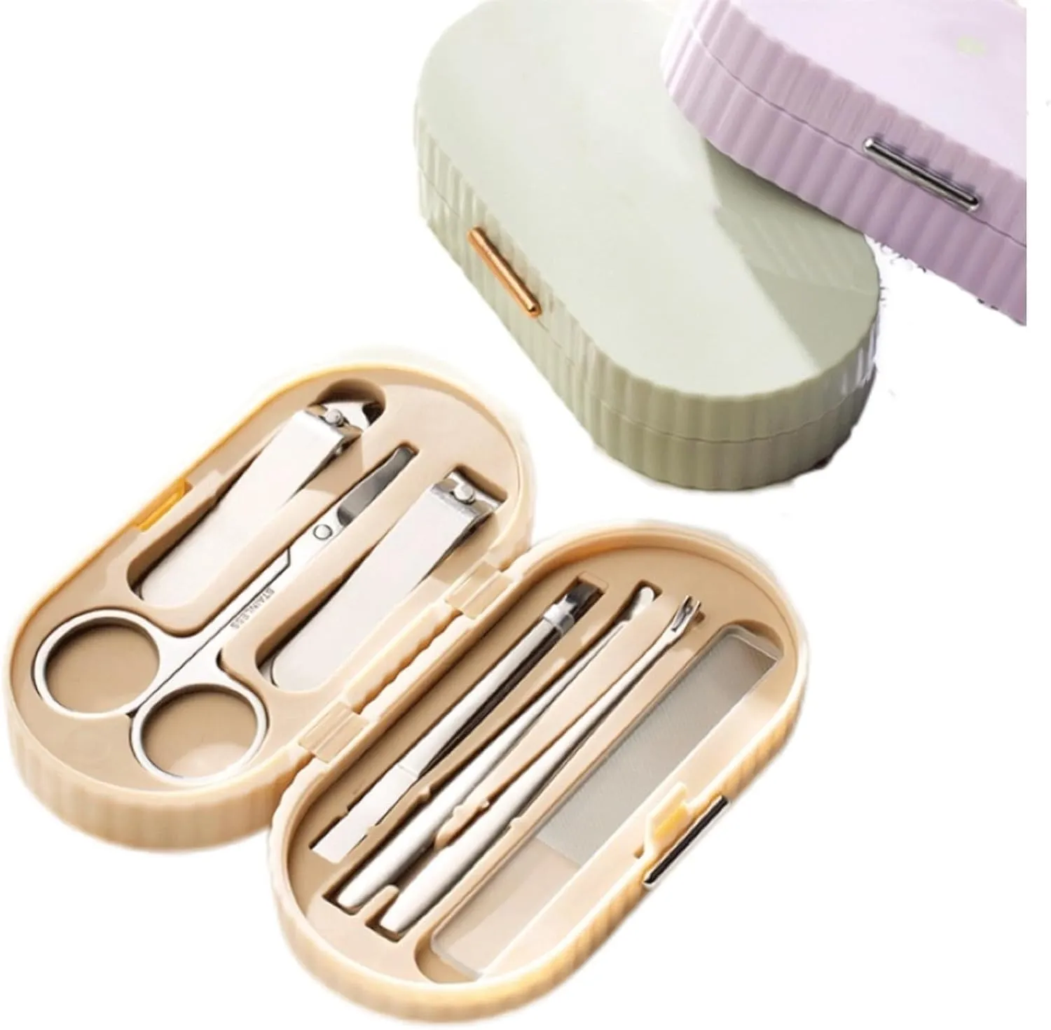 Stainless Steel Nail Clippers 7-Piece Set with Toenail Clippers, Nail File, Ear Pick, Eyebrow Clipper and Trimmer Bag - Gift for Men, Women, Seniors(White)