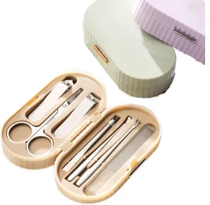 Stainless Steel Nail Clippers 7-Piece Set with Toenail Clippers, Nail File, Ear Pick, Eyebrow Clipper and Trimmer Bag - Gift for Men, Women, Seniors(White)
