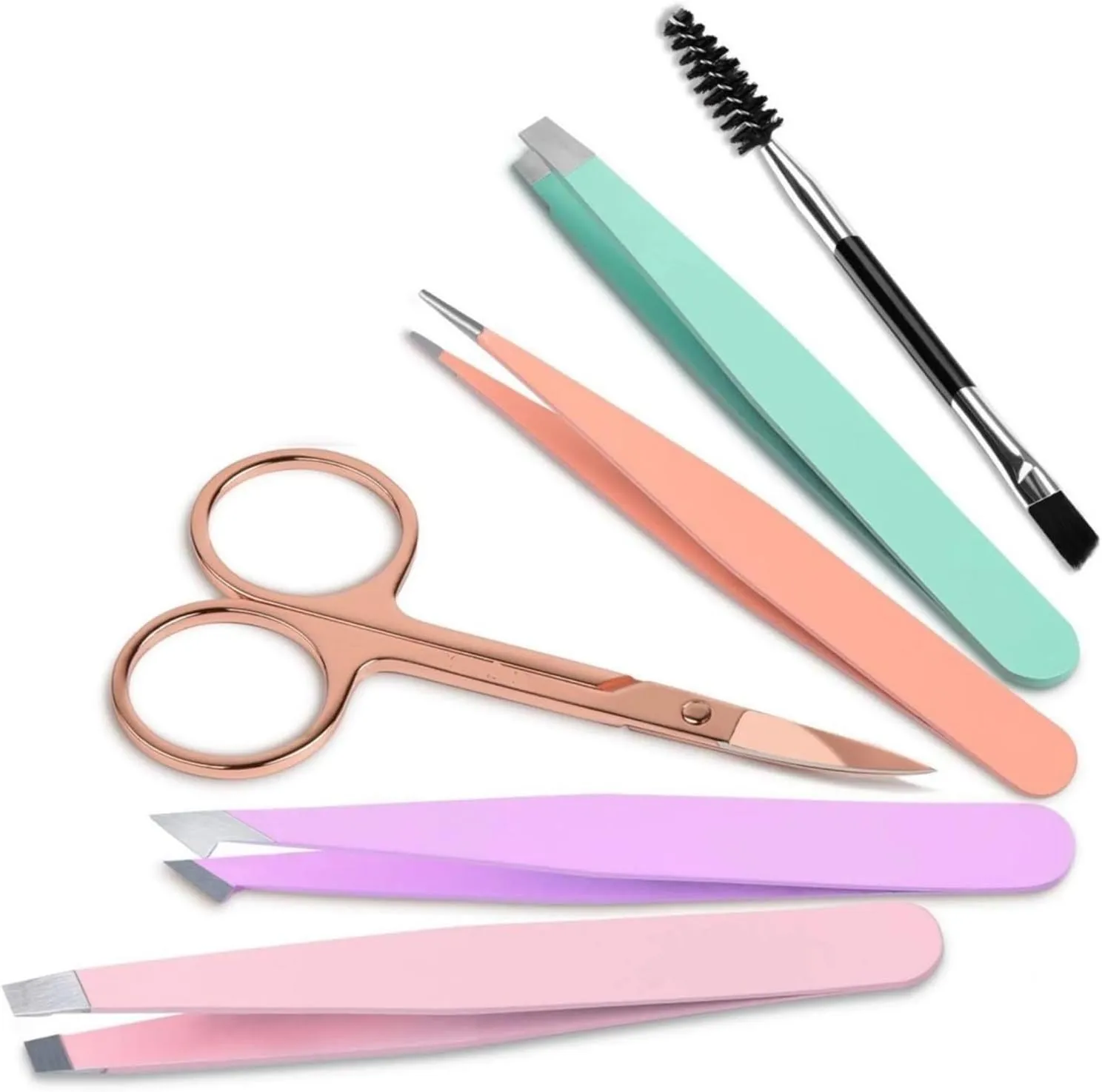 Stainless Steel Tweezers Curved Scissors Eyebrow Brush For Women And Men Precision Tweezers For Eyebrows For Ingrown(Black)