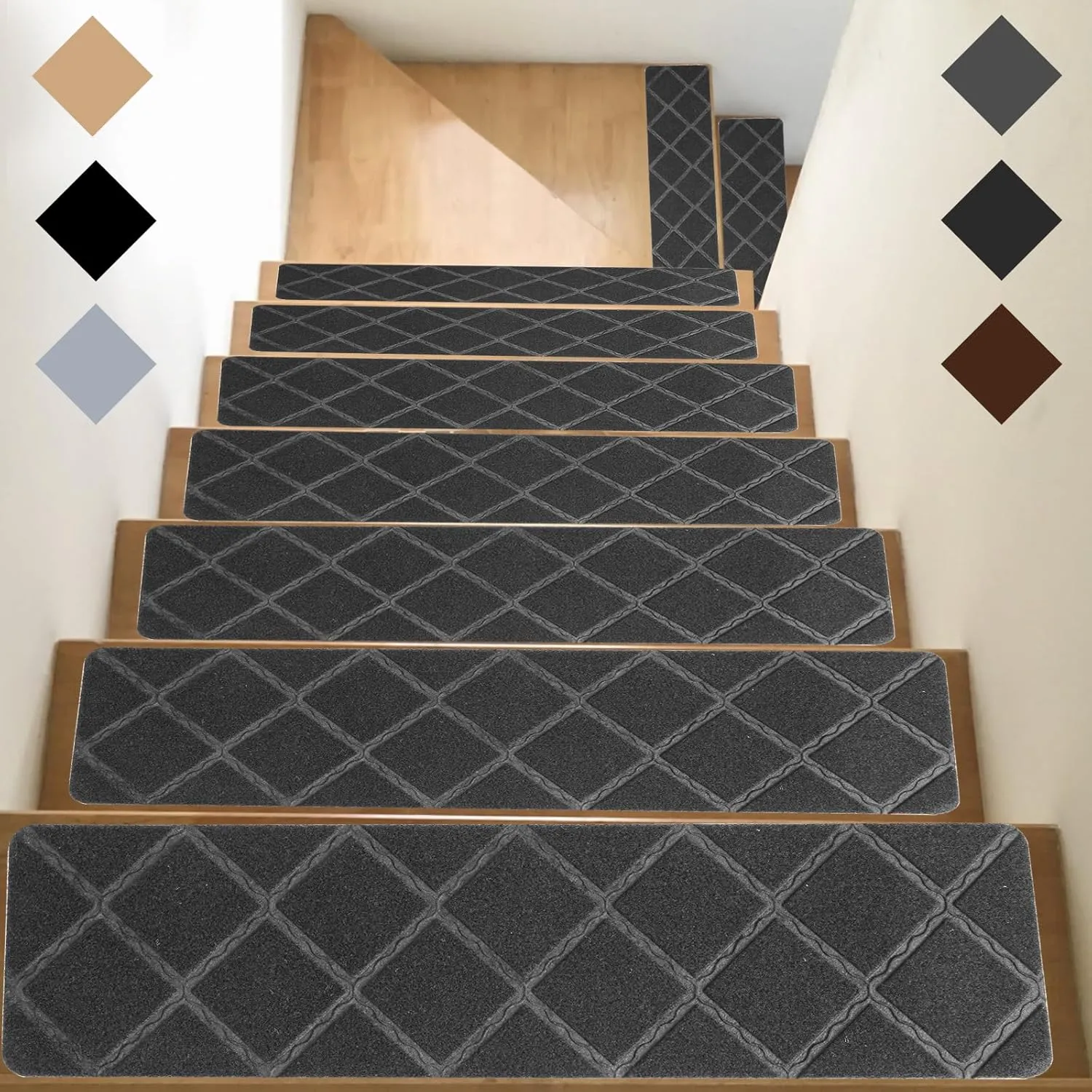 Stair Treads for Wooden Steps Indoor, 15 Pack 8" X 30" Carpet Stair Treads Non Slip with Reusable Adhesive for Kids Elders and Dogs (Grey)