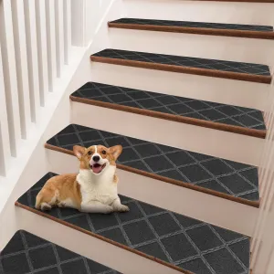 Stair Treads for Wooden Steps Indoor, 15 Pack 8" X 30" Carpet Stair Treads Non Slip with Reusable Adhesive for Kids Elders and Dogs (Grey)