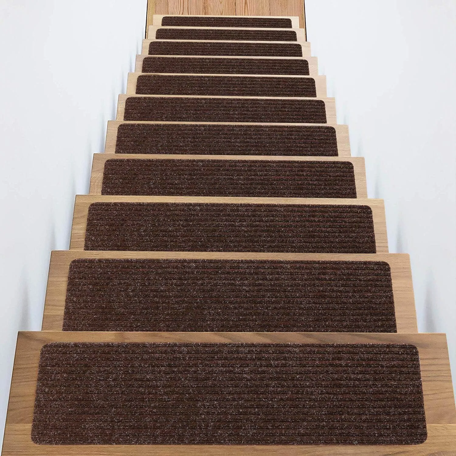 Stair Treads Non-Slip 16 Pack 8"x30" - Carpet Stair Runner for Indoor Wooden Steps with TPE Backing & Anti-Skid Surface, Reusable Adhesive Safety Rug for Kids/Elder/Pet-Friendly - Brown