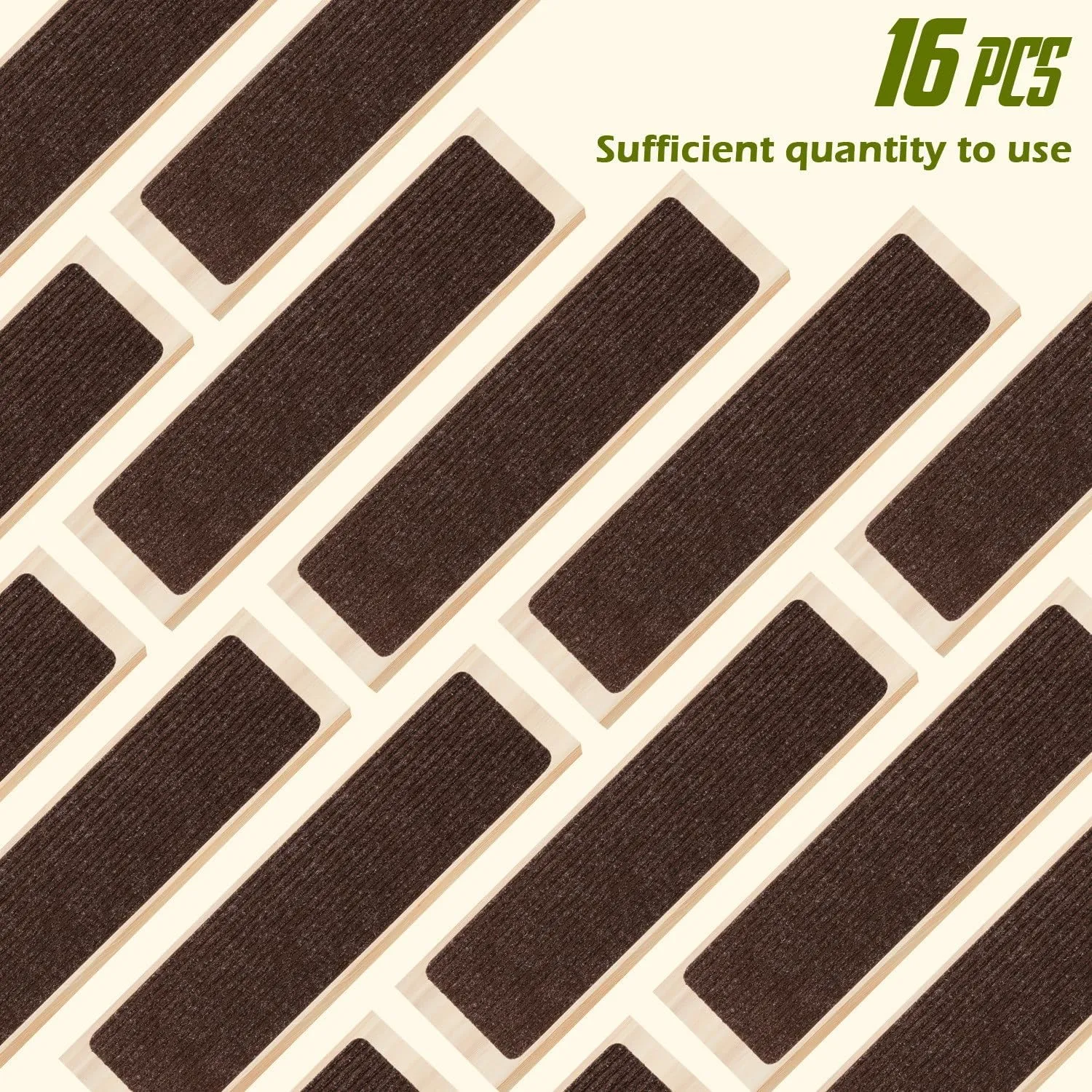 Stair Treads Non-Slip 16 Pack 8"x30" - Carpet Stair Runner for Indoor Wooden Steps with TPE Backing & Anti-Skid Surface, Reusable Adhesive Safety Rug for Kids/Elder/Pet-Friendly - Brown
