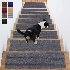 Stair Treads Non-Slip 16 Pack 8"x30" - Carpet Stair Runner for Indoor Wooden Steps with TPE Backing & Anti-Skid Surface, Reusable Adhesive Safety Rug for Kids/Elder/Pet-Friendly - Grey