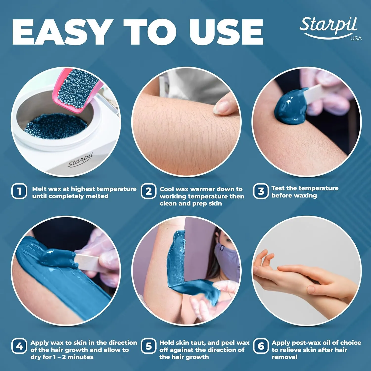 Starpil Wax 500g / 1.1 lb Bag Blue Hard Wax Beads for Hair Removal, Stripless Wax Beans Refill for Wax Pot Warmer Professional, Low Temperature Film Hair Removal Wax Pearls.