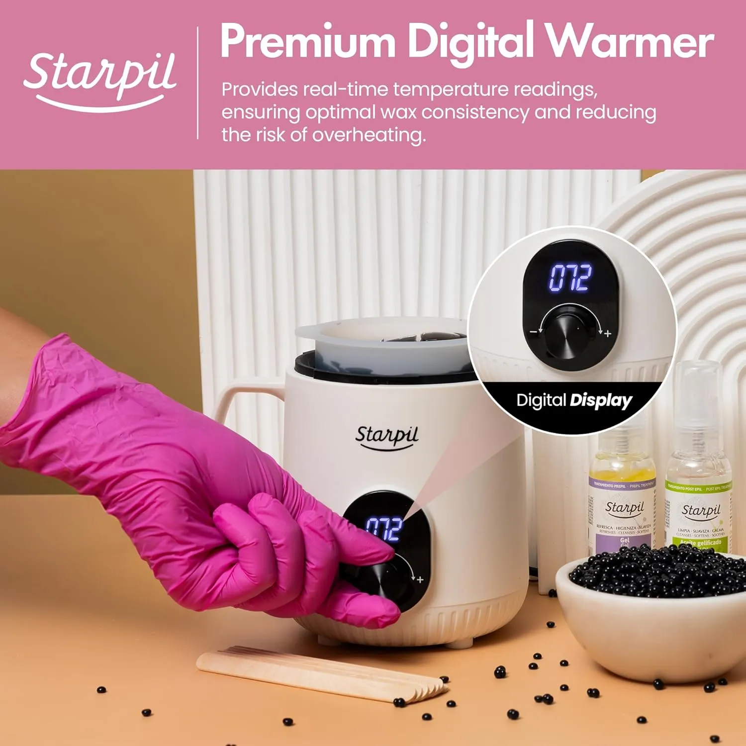 Starpil Wax Warmer - Digital Mini Wax Warmer for Hair Removal 8.4oz / 238g – Best for Hard Wax Beads – Use for Hair Removal – Adjustable Temperature Wax Pot for Facial Hair (White)