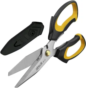Stedi 8-inch Scissors Heavy Duty, Multipurpose Scissors, Stainless Steel Blade, with Small Serrations and Protective Cover, Comfortable Non-Slip Handle, Easy Cutting Cardboard,Wires,Leather, Fabric.