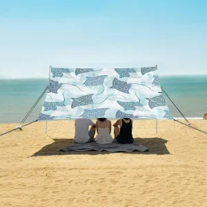 Stingrays on Blue Watercolor Beach Canopy Tent Anti-UV & Wind Resistant, Camping Sun Shelter Easy Setup Portable,Outdoor Shade Tents with Sandbags,Sand Shovels,Ground Pegs & Stability Poles
