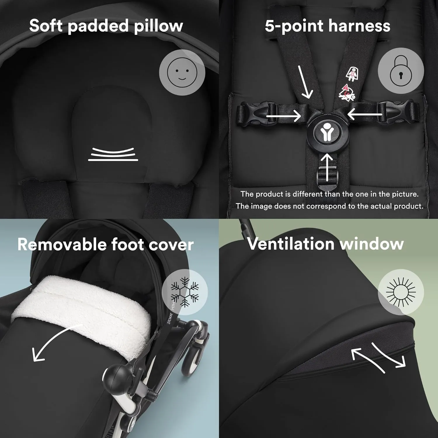 Stokke YOYO 0  Newborn Pack, Black - Includes Mattress, Extendable Canopy & Five-Point Harness - Requires YOYO3 Frame (Sold Separately)