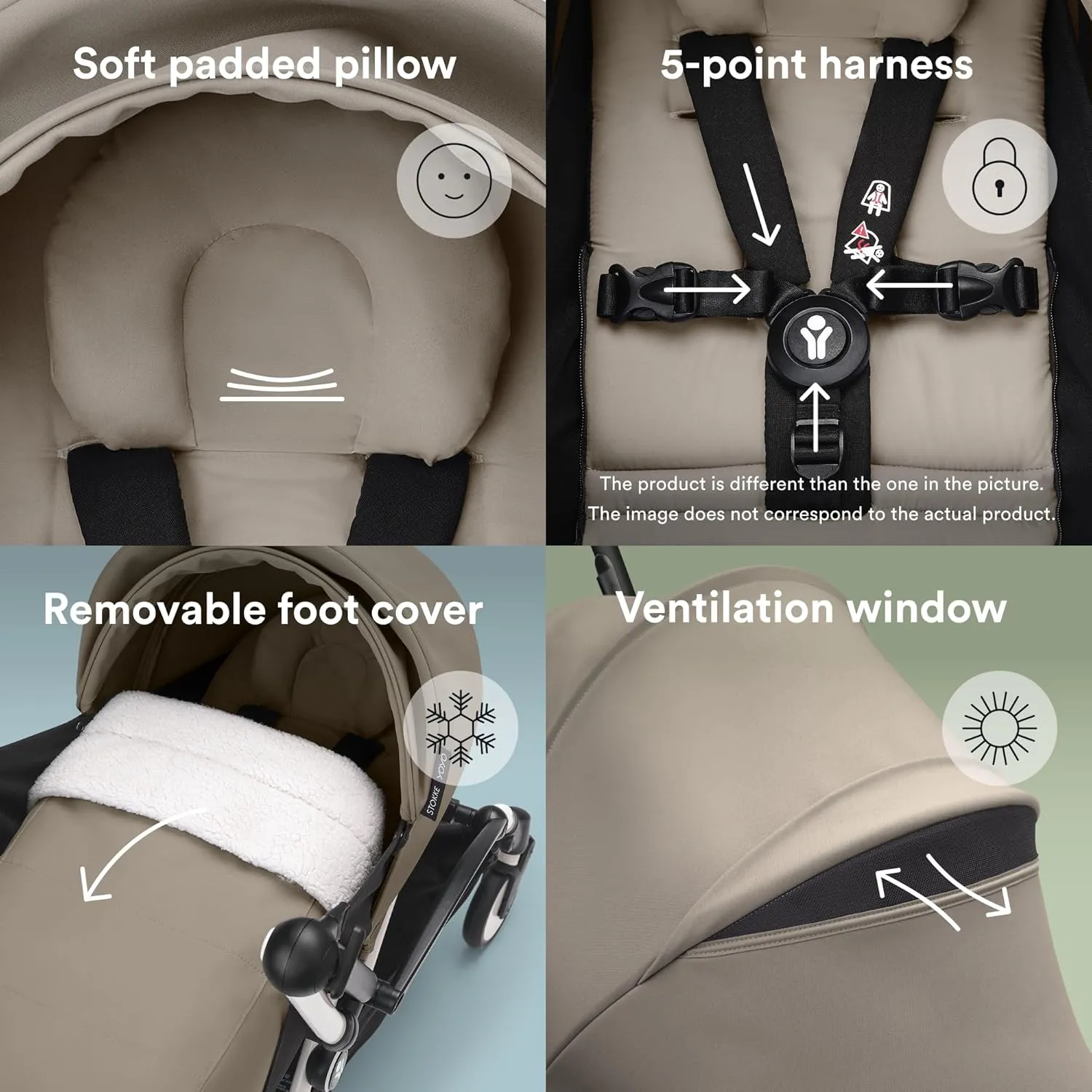 Stokke YOYO 0  Newborn Pack, Taupe - Includes Mattress, Extendable Canopy & Five-Point Harness - Requires YOYO3 Frame (Sold Separately)