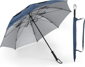 Storm Proof Golf Sports Umbrella - 62 Inch Large Size Sturdy Umbrella with UV Protection, Resists Up to 55 MPH Wind for Men and Women (Dark Blue)