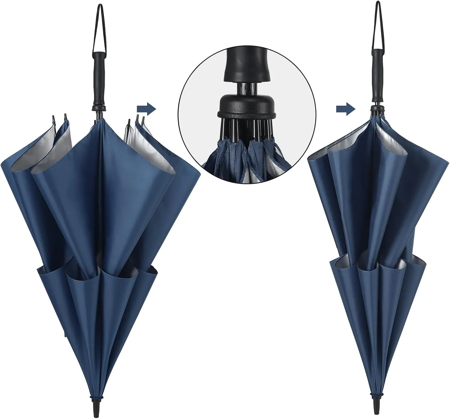 Storm Proof Golf Sports Umbrella - 62 Inch Large Size Sturdy Umbrella with UV Protection, Resists Up to 55 MPH Wind for Men and Women (Dark Blue)