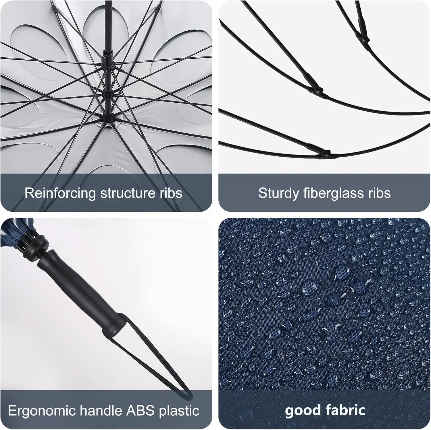 Storm Proof Golf Sports Umbrella - 62 Inch Large Size Sturdy Umbrella with UV Protection, Resists Up to 55 MPH Wind for Men and Women (Dark Blue)