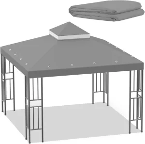 Sumfaller 10x10 FT Gazebo Replacement Canopy Top Cover Double Tiered Canopy Top Cover for Outdoor BBQ Roof Cover Grill Shelter (Grey)