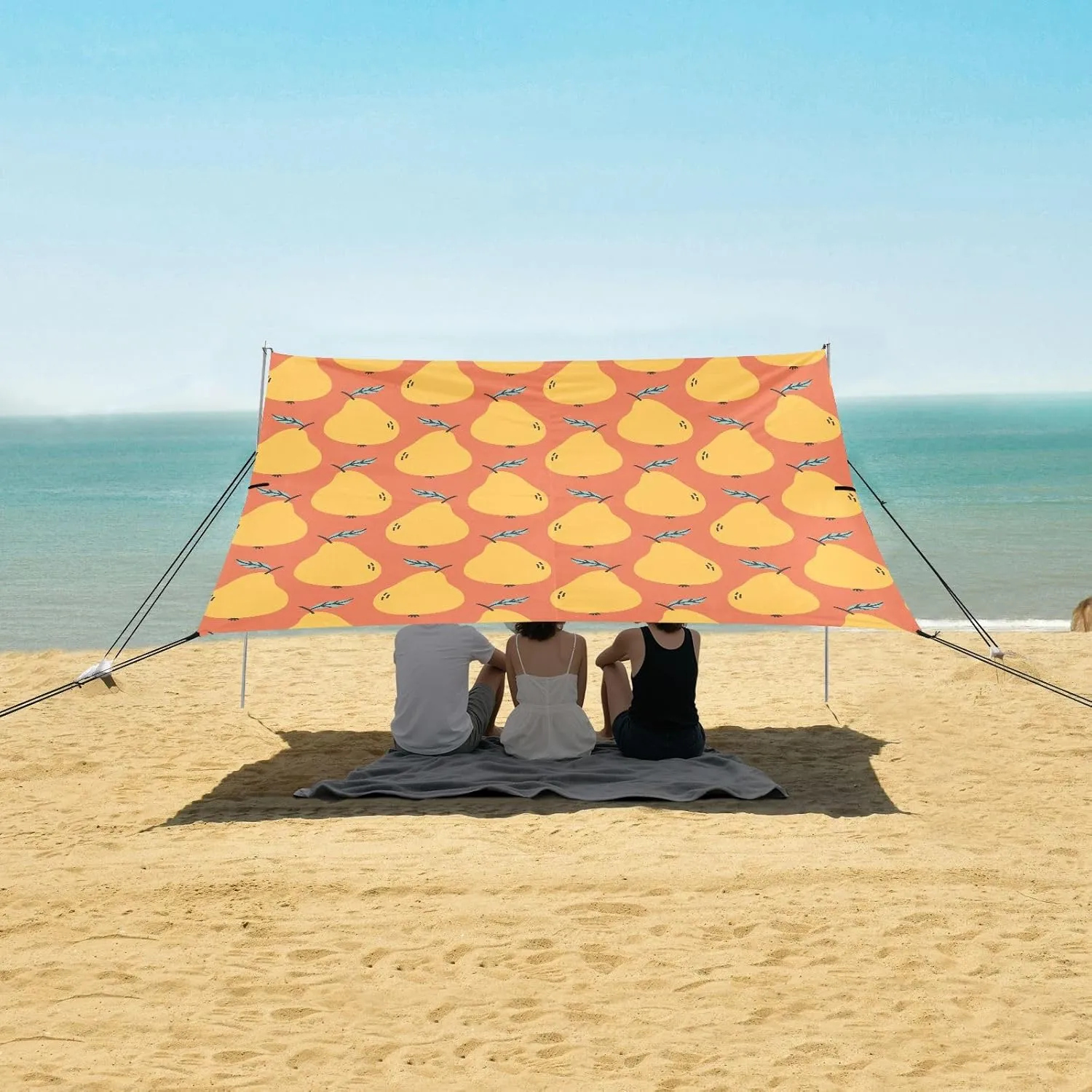 Summer Pear Beach Canopy Tent Anti-UV & Wind Resistant, Camping Sun Shelter Easy Setup Portable,Outdoor Shade Tents with Sandbags,Sand Shovels,Ground Pegs & Stability Poles