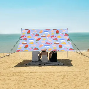 Summer Watermelon and Coconut Beach Canopy Tent Anti-UV & Wind Resistant, Camping Sun Shelter Easy Setup Portable,Outdoor Shade Tents with Sandbags,Sand Shovels,Ground Pegs & Stability Poles