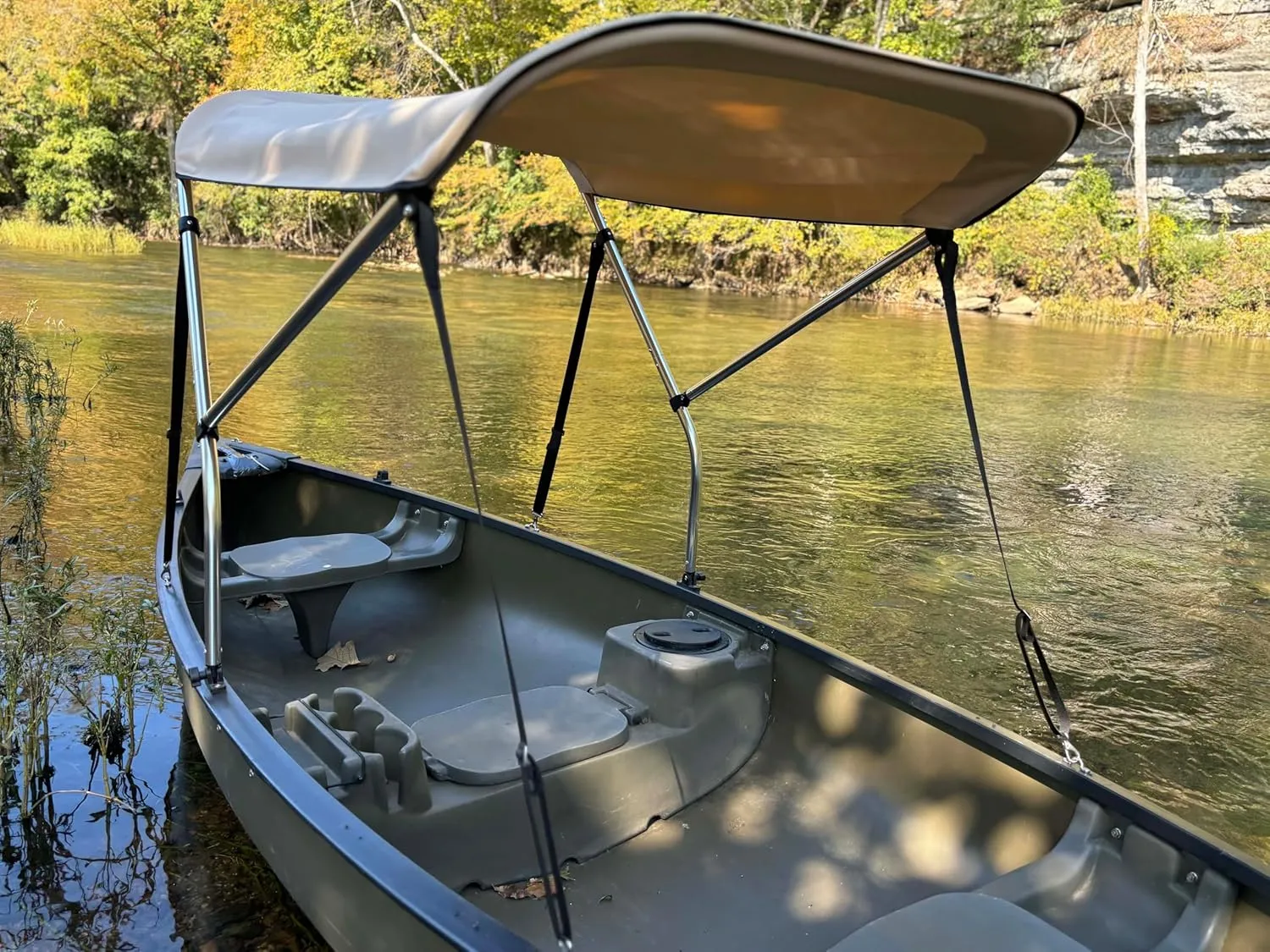 Sun Pro Series Lab Certified 50  UPF Beige Sun Shade/Canopy Bimini Top for Canoe/Kayak Perfect Umbrella for Kayaking, Canoeing, Canopy Awning/Shade to Block UV and Rain