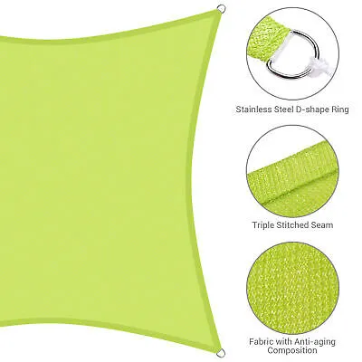 Sun Shade Sail 12x12Ft 97% UV Block Square Canopy Yard Patio Pool Apple Green