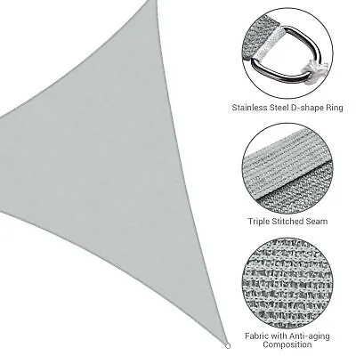 Sun Shade Sail 28Ft 97% UV Block Triangle Canopy Outdoor Patio Pool Cload Gray