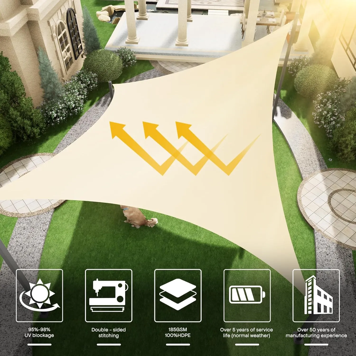 Sun Shade Sail Canopy, 12' x 16' Rectangle 95% UV Block Shade Cover for Outdoor, Backyard Patio, Lawn, Garden, Sandbox Carpor Sand