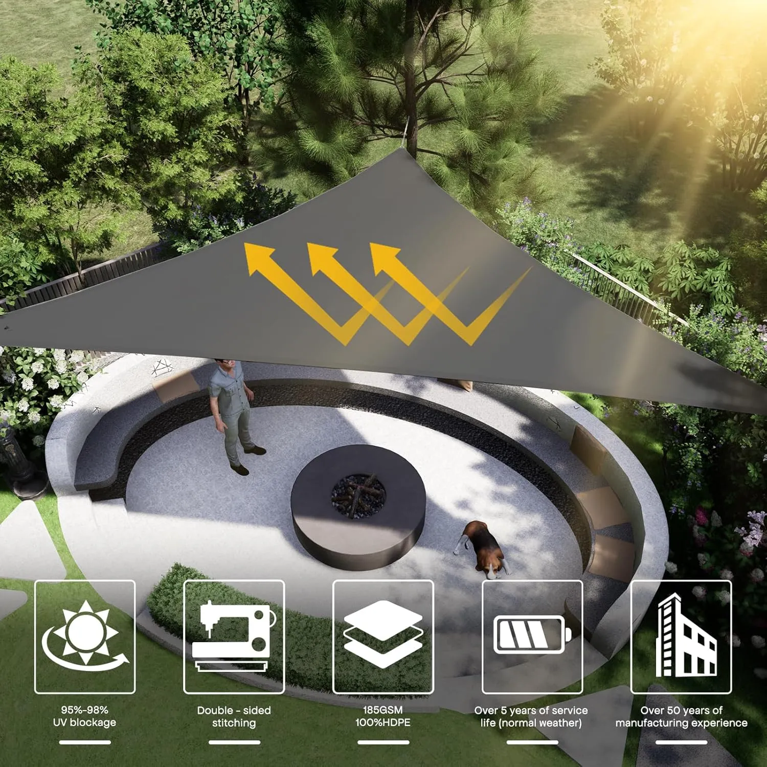 Sun Shade Sail Canopy, 16'x 16'x 16' Triangle 95% UV Block Shade Cover for Outdoor, Backyard Patio, Lawn, Garden, Sandbox Carpor Dark Gray