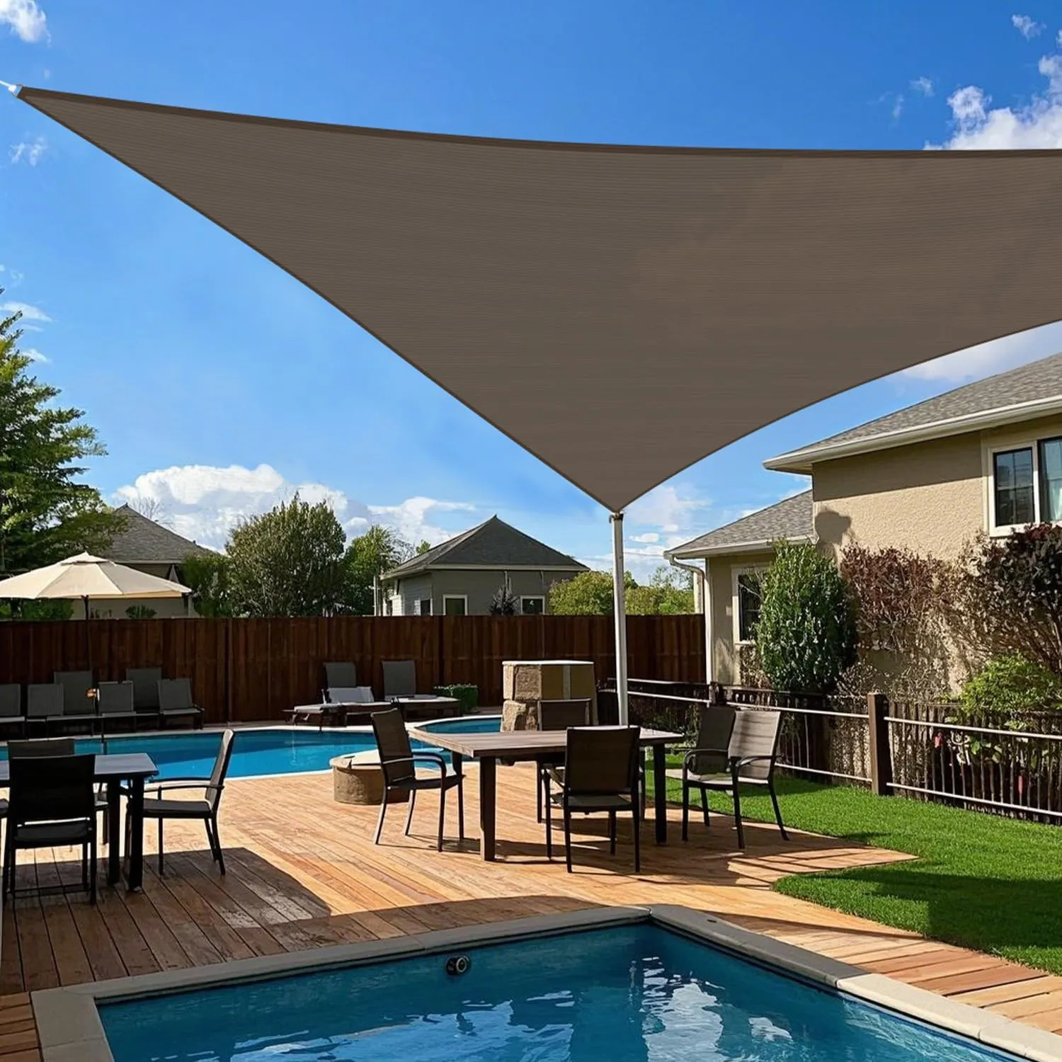 Sun Shade Sails Triangle 4' x 8' x 8.9' UV Block Sunshade Canopy Fabric for Patio Pergola Pool Garden Backyard Outdoor Activities, Brown