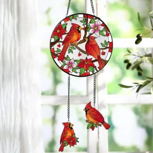 Suncatcher Stained Glass Window Hanging Birds 6.3" Spring Stained Glass Suncatcher Window Hanging for Bird Lover(Cardinal)