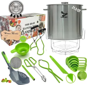 Supa Ant 21.5 Qt. Stainless Steel Water Bath Canning Pot with Canning Supplies Starter Kit -Canning Rack,Food Grade Canning Ladle, Measuring Cups,Funnel,Tongs,Jar Lifter & Wrench,Lid Lifter,90x Labels