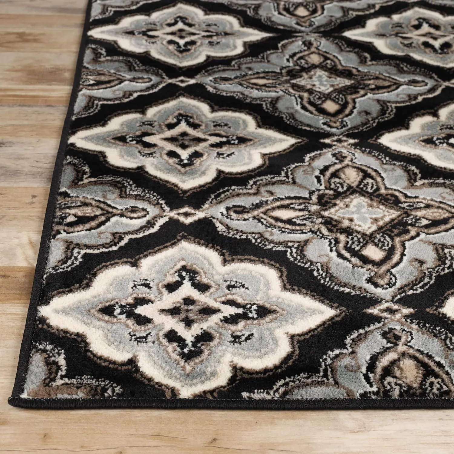 Superior Crawford Collection Area Rug, 8mm Pile Height with Jute Backing, Gorgeous Mediterranean Tile Pattern, Fashionable and Affordable Woven Rugs - 2'7" x 8' Runner, Black