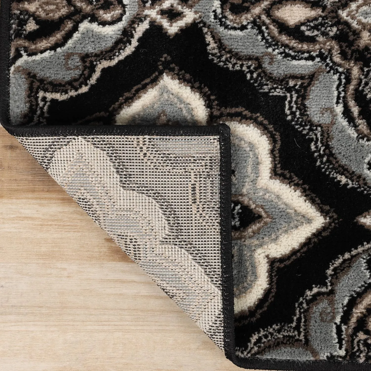 Superior Crawford Collection Area Rug, 8mm Pile Height with Jute Backing, Gorgeous Mediterranean Tile Pattern, Fashionable and Affordable Woven Rugs - 2'7" x 8' Runner, Black